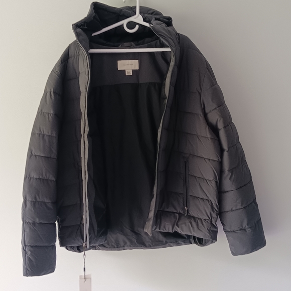 New Calvin Klein Jeans Puffer Hooded Coat Water Resistant Charcoal Grey Size 2XL - Picture 9 of 16